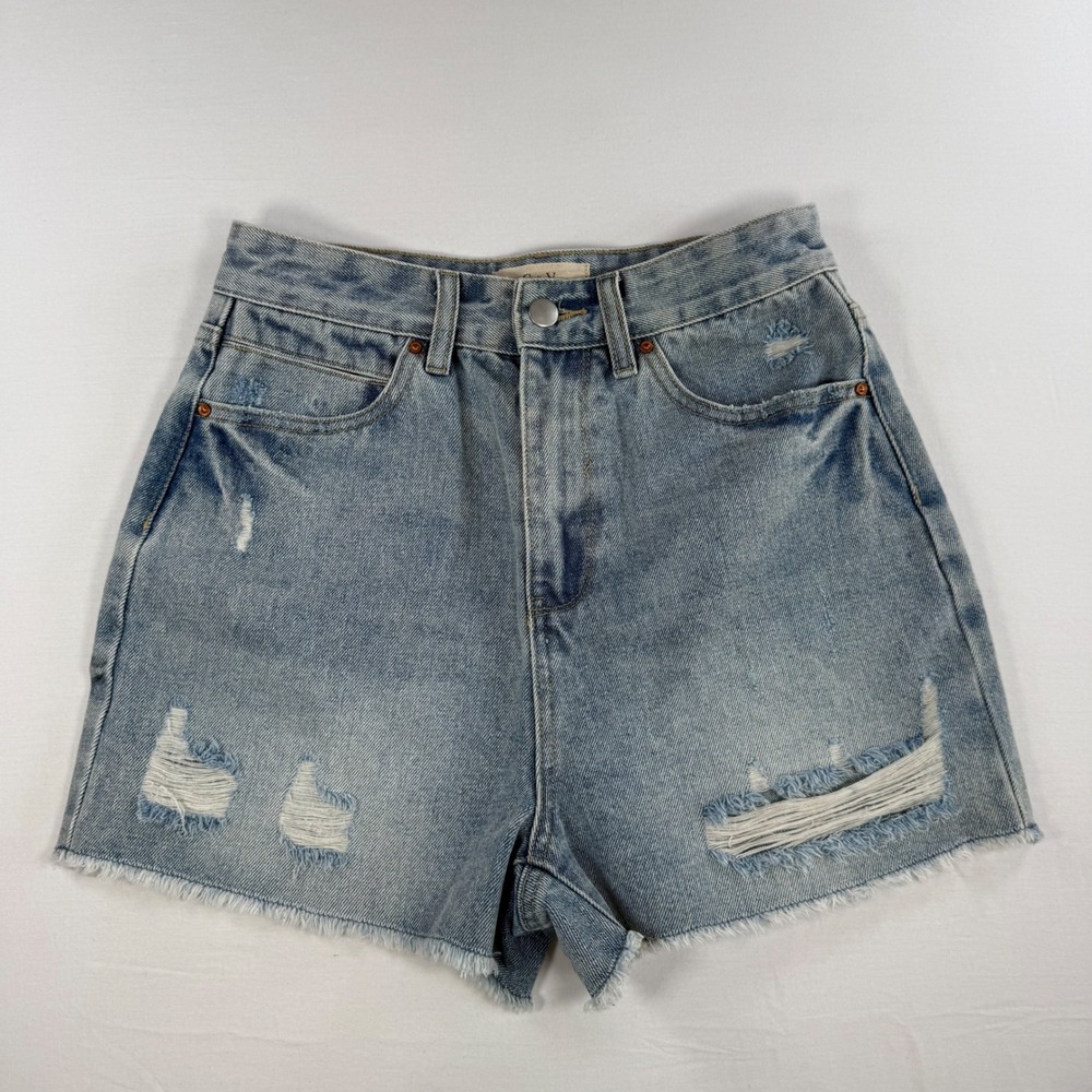 Chelsea & Violet Light Wash Distressed High Waisted Denim Shorts Size 27